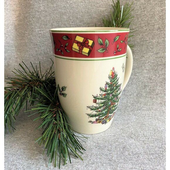 Spode Vintage Christmas Tree Mug Red Band Tall Design Hot Chocolate - Picture 4 of 8